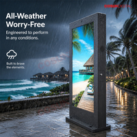 Affichage publicitaire numérique LCD vertical à poser au sol avec écran multi-partitions et haut-parleur stéréo intégré pour hall d'accueil de magasin