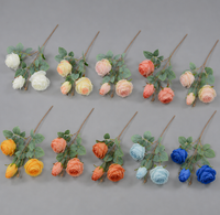 Vente en gros de roses artificielles à 3 têtes, à tige unique, faites à la main, pour bouquet de mariée, décoration de fête à domicile, fleurs artificielles