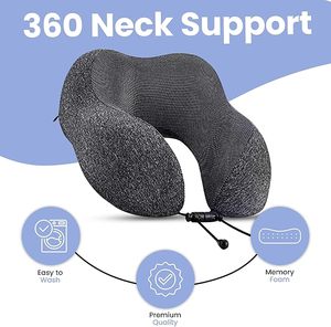Vente d'usine 100% oreiller de cou de voyage en mousse à mémoire de forme pure pour appui-tête de <span class=keywords><strong>vol</strong></span> sommeil accessoires d'avion portables gris foncé - Product Image 2