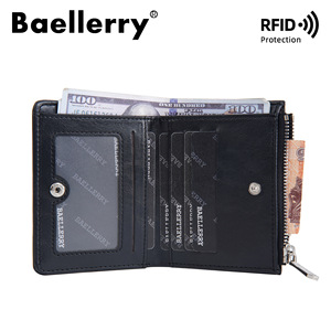กระเป๋าสตางค์แบบสั้นสำหรับผู้ชาย Baellerry สีดำ ป้องกัน RFID พร้อมช่องใส่เหรียญแบบซิป ใช้ได้ทุกวัน - Product Image 4