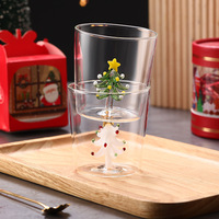 Tasse à thé en verre borosilicate de haute qualité de 350 ml, personnalisable en gros, tasse à café résistante à la chaleur, verres à ornement 3D style Noël, cadeau