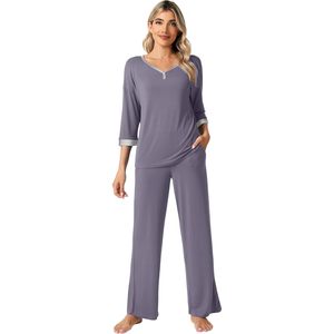 ชุดนอนผู้หญิงแขนสามส่วน ผ้าใยไผ่เนื้อนุ่ม ระบายอากาศดี เสื้อพร้อมกางเกงขายาว มีกระเป๋า ไซส์พลัส S-4X - Product Image 3