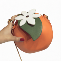 Sac à bandoulière tendance en PU pour femme, motif orange, fermeture éclair, plumes, dessin animé, petit sac carré en forme de fruit