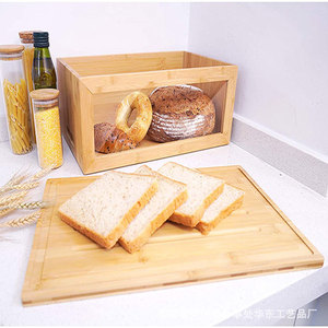 Caja de pan de bambú con tapa, caja de madera para almacenamiento en la encimera de la cocina, para organizar alimentos de panadería, color madera natural - Product Image 1
