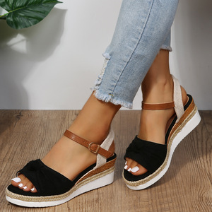 Sandales <span class=keywords><strong>Compensées</strong></span> Fleuries Xuanhui pour Femme, Grandes Tailles, Vente en Gros, Décontractées d'Été, <span class=keywords><strong>à</strong></span> <span class=keywords><strong>Semelles</strong></span> Épaisses, <span class=keywords><strong>Espadrilles</strong></span> Plates avec Boucle en Paille et Corde de Chanvre - Product Image 2