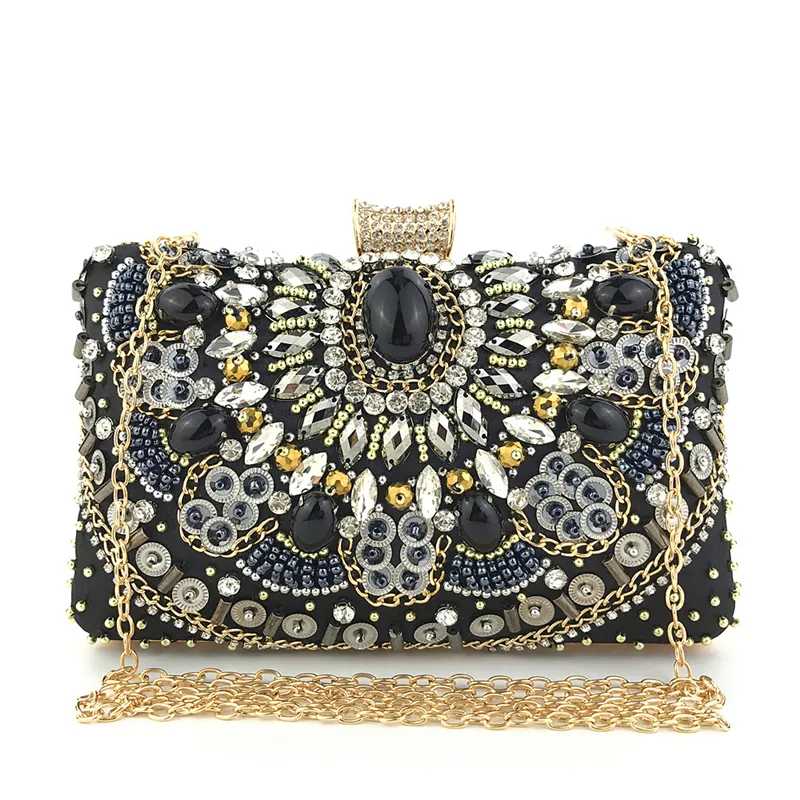 Wholesale Hot selling women luxury bling party purse Fashion Ladies Floral Crystal Rhinestone Beaded Clutch Evening Party Bag