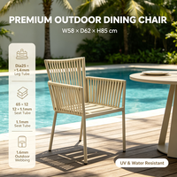Chaise de salle à manger d'extérieur avec cadre en aluminium et sangles en corde, fauteuil de patio, jardin, balcon avec peinture thermolaquée haute température pour restaurant, café