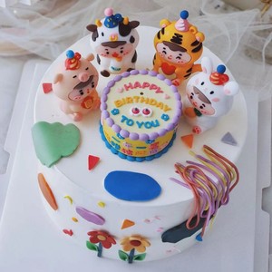 Cartoon 3D Chinese Zodiac Animal Figurines Cake Toppers Reusable Birthday Decorations For Children's Cakes - Product Image 1