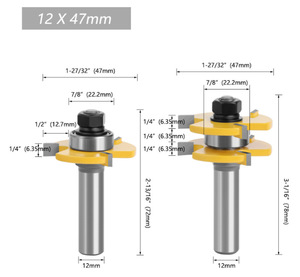Ensemble de fraises à bois en acier au tungstène à tige de 8 mm/1/4 pouces/1/2 pouce - 3 cannelures, fraisage en montée, <span class=keywords><strong>languette</strong></span> réglable pour le travail du bois (OEM) - Product Image 5