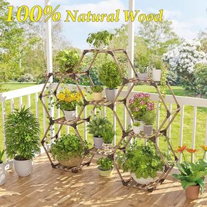 Support à <span class=keywords><strong>plantes</strong></span> hexagonal d'intérieur, <span class=keywords><strong>étagère</strong></span> à <span class=keywords><strong>plantes</strong></span> en bois d'<span class=keywords><strong>extérieur</strong></span>, support à <span class=keywords><strong>plantes</strong></span> en forme d'échelle pour 9 pots, support à <span class=keywords><strong>plantes</strong></span> transformable - Product Image 5