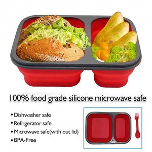Foldable Silicone Lunch Dual Compartment 1 to 3L Container Reducing Waste Organizing Food With Lid Meal Prep Box - Product Image 4