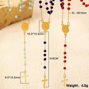 Bijoux religieux en acier inoxydable pour femmes hommes personnalisé coloré bleu/noir/rouge chaîne de perles statue de jésus breloque collier croix - Product Image 2