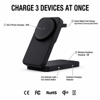 Station de charge sans fil magnétique pliable 3-en-1 avec ventilateur de refroidissement pour iPhone, Samsung et Apple Watch, AirPods