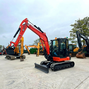 Clean Affordable Kubota KX060-5 Mini Excavator Crawler Type <b>Red</b> Color With Daemo B50 <b>Rock</b> Breaker Attachment - Product Image 1