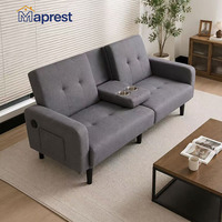 Sofá Cama Convertible Moderno con Consola Plegable, Puerto de Carga USB, Portavasos Dobles y Bolsillo Lateral para Dormitorio o Sala de Estar