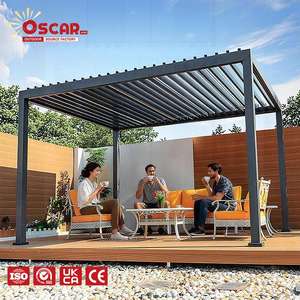 <span class=keywords><strong>Pergola</strong></span> de jardin en aluminium à toit à lames orientables automatiques et rétractables avec rideau en <span class=keywords><strong>toile</strong></span> pour terrasse et cour arrière - Product Image 1
