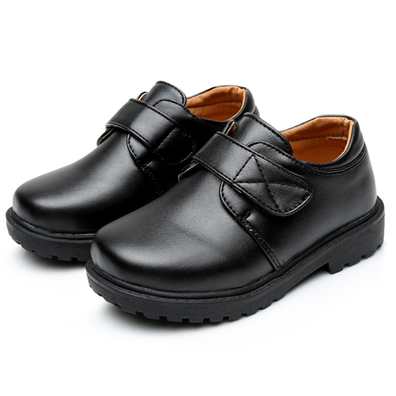 Children's leather shoes boys boys boys black white buckle strap shoes school casual etiquette performance round leather shoes