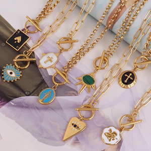 Kalung rantai peta berenamel populer liontin kalung pola peta lapisan emas 18K baja tahan karat untuk perhiasan wanita - Product Image 5