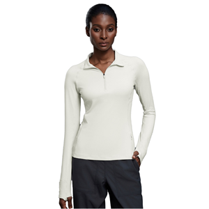 Haut de sport pour femme à col montant et demi-zip, avec logo personnalisé, manches longues, coupe régulière, pour Pilates et Yoga, avec passe-pouces, respirant, en Spandex - Product Image 1