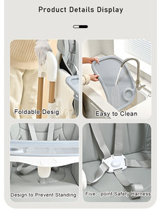 Silla alta plegable ajustable de diseño moderno para niños, asiento de cuero PU, Material plástico metálico para sentarse o acostarse en la silla alta de bebé - Product Image 2