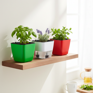 <b>Plastic</b> Vietnam Colorful Smart Self-Watering Planters Double Layer Flower Pots with Water Gauge for Home Gardening Size 13 - Product Image 3