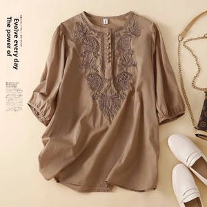 Abbigliamento Donna <span class=keywords><strong>M</strong></span>-2XL, Camicetta Estiva in Stile Etnico Vintage con Ricami in Cotone e Lino, Collo Tondo, Manica Corta, Top Largo, Blusas Mujer - Product Image 5