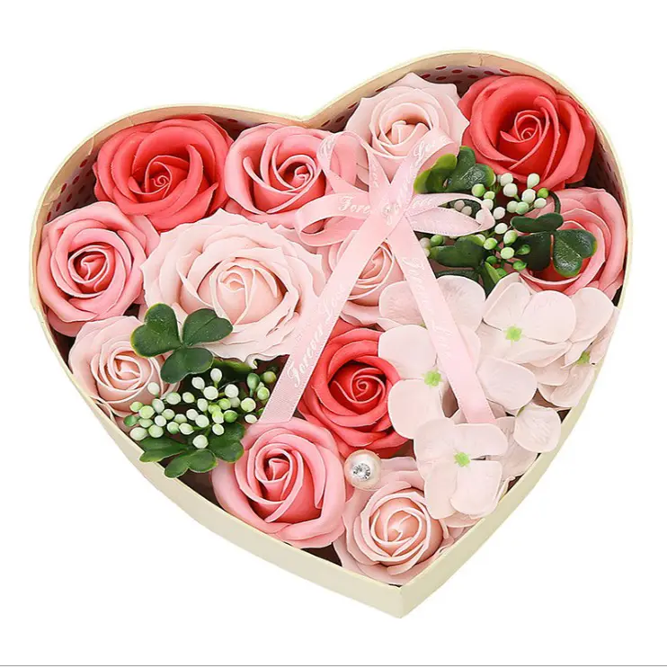 Petite boîte à savon en forme de cœur avec fleur, fausse Rose, cadeau créatif pour la saint-valentin, noël