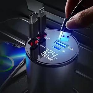 ใหม่เครื่องชาร์จในรถยนต์ USB C แบบพับเก็บได้ 100W ชาร์จ PD อย่างรวดเร็วพร้อมสายเคเบิลแบบพับเก็บได้ 2 เส้นและอะแดปเตอร์พอร์ต USB - Product Image 2