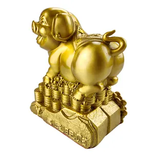 Factory Wholesale Business Gift Copper Products Home Fengshui Metal Design Crafts Golden Brass Handicraft Pig Animal Ornaments