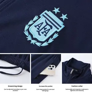 بدلة تدريب كرة قدم رجالي شتوية خريفية بتصميم ريترو، طقم بأكمام طويلة وياقة قائمة، قميص شبكي بسحاب نصفي لفريق الأرجنتين - Product Image 3