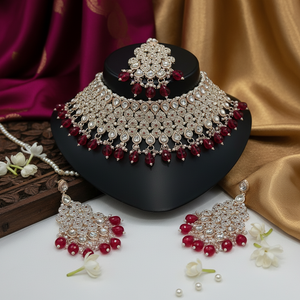 Best Deal 2025 Trending Fancy Collection Gold Plated Kundan & Pearl with Rani Color Stone Necklace <b>Set</b> For Women Wear Jewelry - Product Image 2