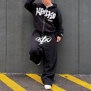 Tùy Chỉnh Tracksuit Biểu Tượng Màu Đen Crop Top Bùng Sweatsuit Axit Rửa Rửa Rửa Mồ Hôi Phù Hợp Với Quần Bó Sát Và Áo Bộ - Product Image 5