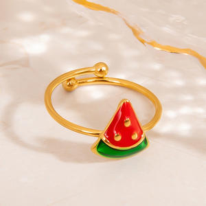 Anillo Ajustable con Forma de Fruta, Chapado en Oro de 18k, Acero Inoxidable, Diseño de Manzana, Cereza y Sandía, Joyería Unisex para Regalo - Product Image 4