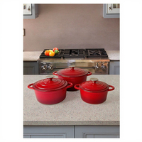 Beyond Lot de 4 batteries de cuisine en fonte émaillée au design minimaliste Durable Best Cast Iron Skillet Pan Set en métal avec boîte marron