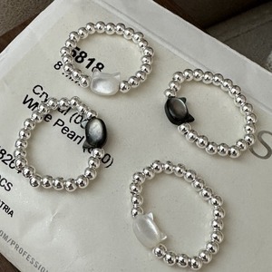 แหวนลูกปัดชุบเงินแท้ปรับได้สำหรับผู้หญิง S925ลายแมวมุกยืดหยุ่นแบบเกาหลี - Product Image 4