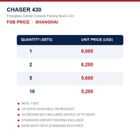 Nouveau bateau de pêche en FRP CE Wholesale Chaser 430 4,3m certifié CE, console centrale pour concessionnaires et distributeurs