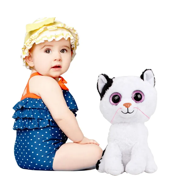 juguetes 2021 Custom 20cm pink purple black orange yellow big eyes pets dog soft realistic animal cat stuffed plush toy