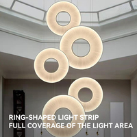 Lustre artistique créatif Fluo Nordic avec abat-jour en tissu, éclairage suspendu en forme de grande roue pour salon et escalier