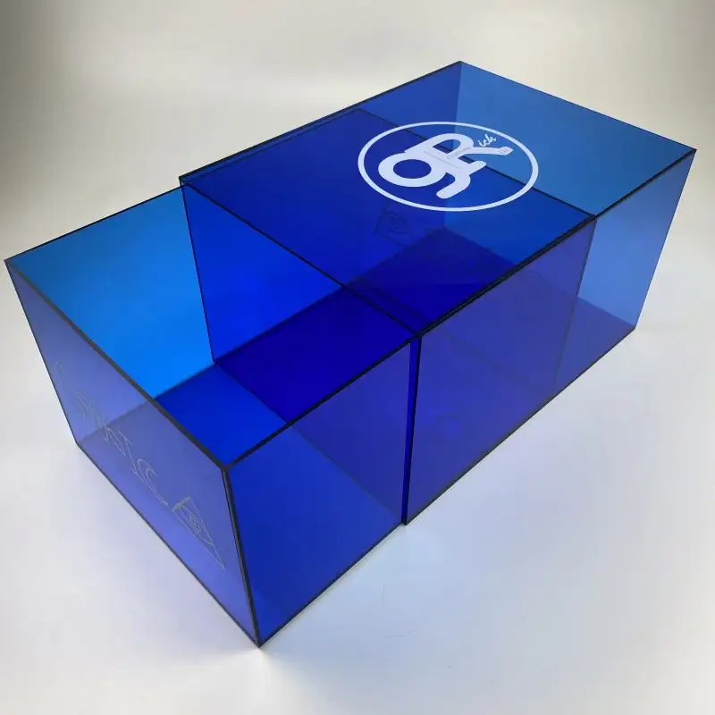 Spring Sign kotak sepatu cetakan kustom akrilik kotak penyimpanan sepatu transparan kotak penyimpanan akrilik biru