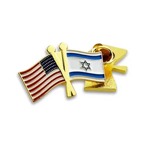 Custom Israel Flag Pin with America Patriotic Logo Metal Friendship Badge