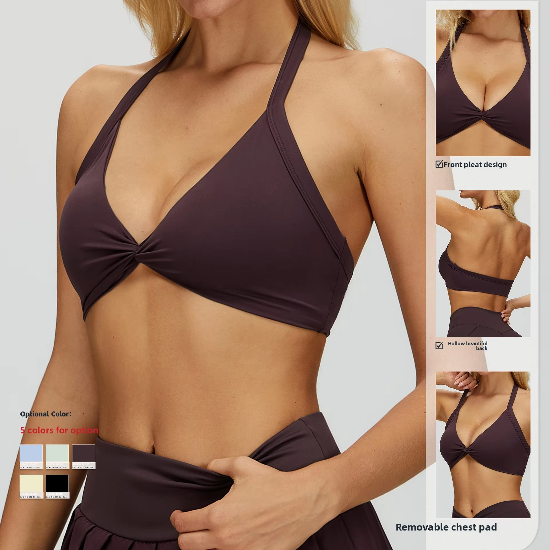TongJoes Cross-Border Women's Seamless Breathable Halter Yoga Bra Sports Beautiful Back Design Light Support Tight-Fitting