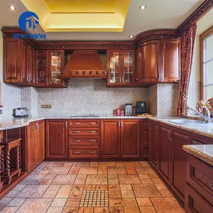 Ds conjunto de móveis de madeira, armário de cozinha estilo europeu clássico marrom escuro de madeira sólida