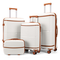 Ensemble de 4 valises de voyage rigides en PP avec roulettes, fermeture éclair anti-explosion durable et poignée télescopique verrouillable