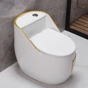 Kamar mandi mewah Modern baru, satu bagian Toilet keramik Wc Toilet dengan garis emas warna putih