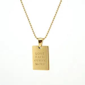 Stainless steel custom name plate inspired letter engraved necklace 18k gold plated rectangular best friend pendant for couples