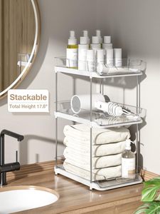 2 Katlı Çift Plastik Çok Amaçlı Yer Tasarruflu Banyo Lavabosu ve Mutfak Dolabı Düzenleyici, Saklama Raflarıyla - Product Image 3