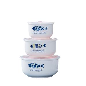 Juego de Tazones de Cerámica Aptos para <span class=keywords><strong>Microondas</strong></span>, Estilo Chino, Tres Piezas, con Tapa de Plástico Sellada, para Conservar la Frescura, en Caja de Regalo, Práctico para Eventos de Apertura - Product Image 5