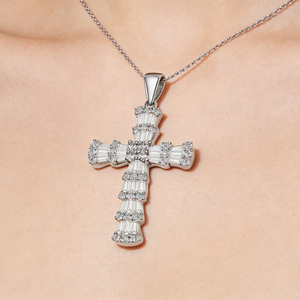 CUSTOM SILVER 10K/14K/18K GOLD PLATED LAB GROWN CVD DIAMOND CLASSIC ENGAGEMENT GIFT SWEATER <b>CHAIN</b> NECKLACE <b>CROSS</b> PENDANT VS - Product Image 4
