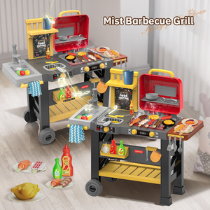 Chariot de barbecue jouet pour enfants avec pulvérisation, son et lumière, ensemble de jeu de simulation de cuisson à 2 niveaux, jouet de <span class=keywords><strong>cuisine</strong></span> pour jeu de rôle - Product Image 1