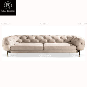 Set di divani da soggiorno italiani con bottoni postmoderni in tessuto Chesterfield in pelle sintetica a tre posti - Product Image 5